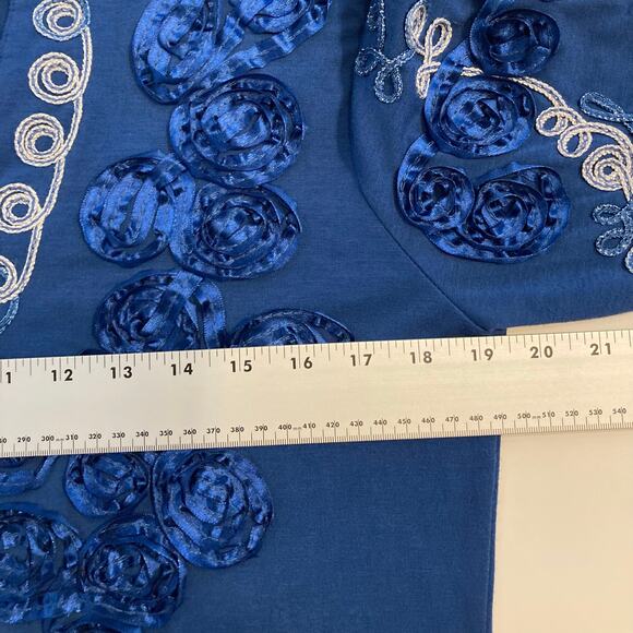 Nwot ONCE AGAIN Top M Blue Embroidery Silver Ribbon-Soutache-Floral Long-Sleeve - Picture 8 of 10